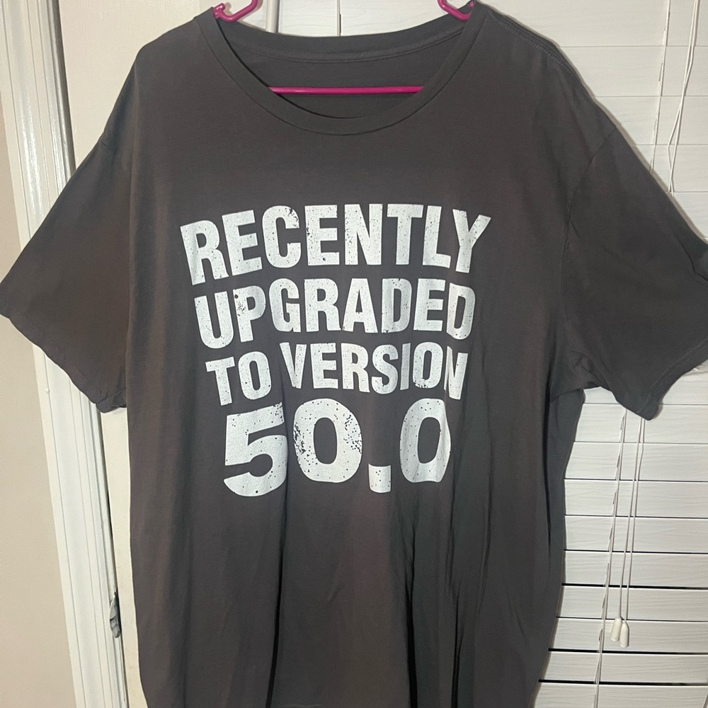 Gray 50th birthday tshirt ‘recently upgraded to version 50.0’ IT technology NWOT